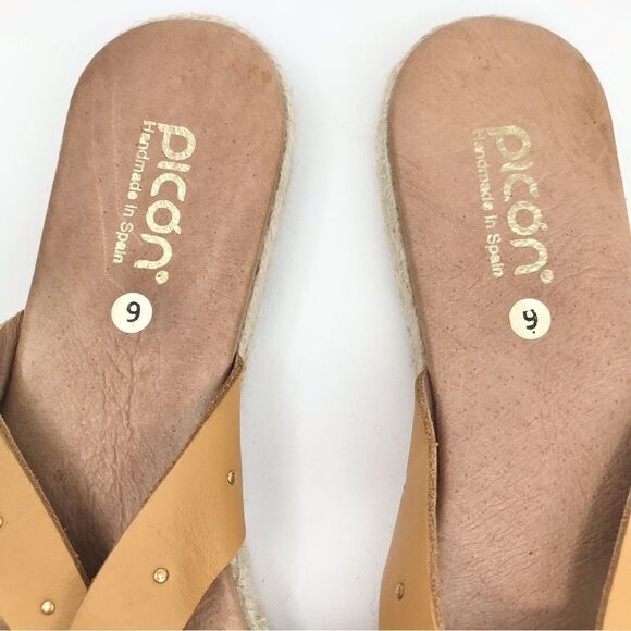 Picon Golden Brown Leather Strappy Espadrille Slide Sandals - Picture 10 of 13